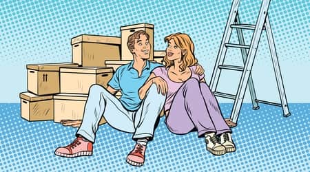 boyfriend-girlfriend boxes and ladder